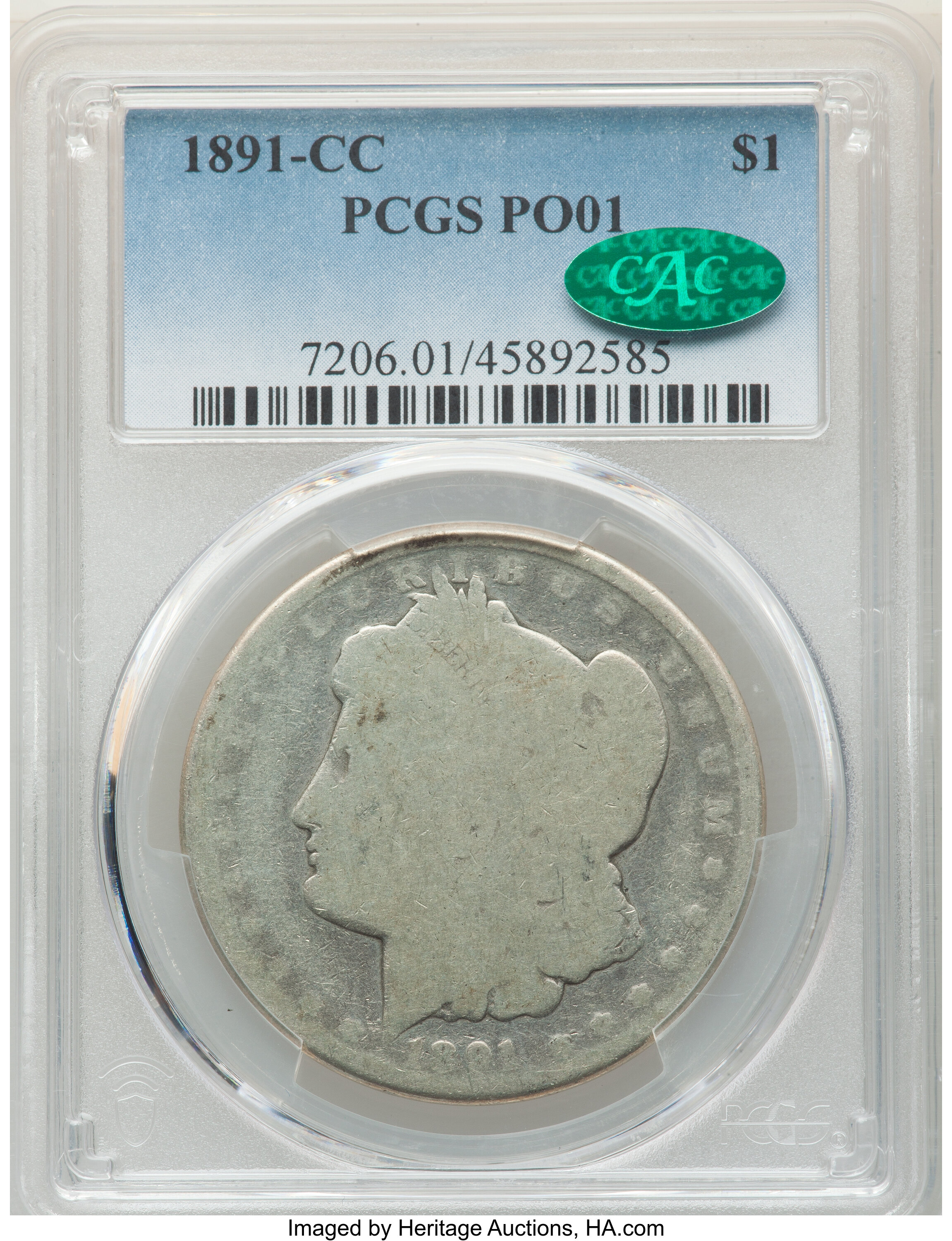 1891-CC Morgan Silver Dollar, PCGS PO-1, $1,020.00