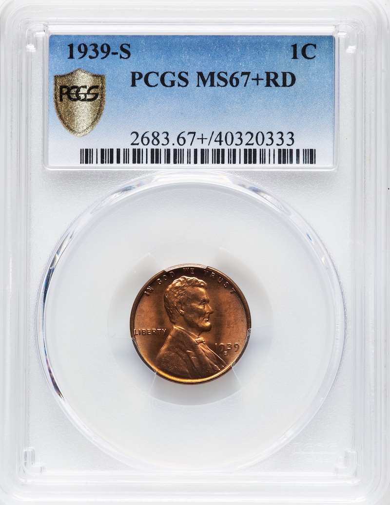 1939-S Lincoln Cent PCGS MS-67+ Red, $240.00