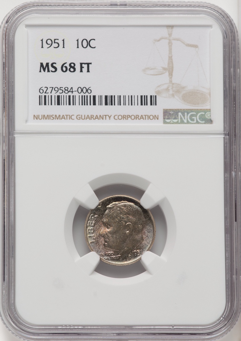1951 Roosevelt Dime NGC MS-68 Full Bands, $750.00