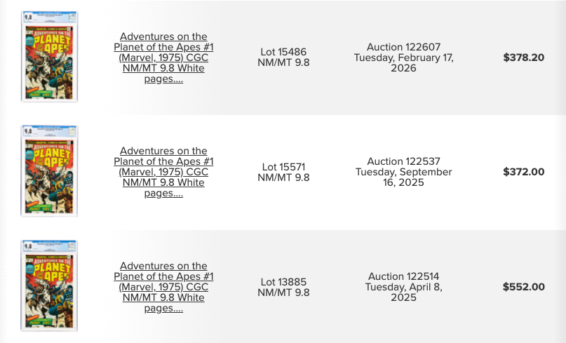 Adventures on the Planet of the Apes #1 (Marvel, 1975) CGC NM/MT 9.8, $552.00