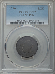 Half-Cent Pieces, Liberty Cap 1796 No pole C-1