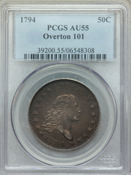 Half Dollars, Flowing Hair 1794 Overton 101