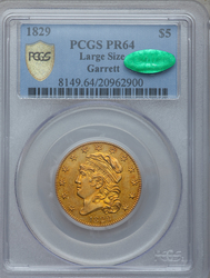 Half Eagles ($5.00 Gold Pieces), Capped Head to Left 1829 Proof, Large Size