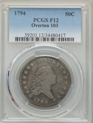 Half Dollars, Flowing Hair 1794 Overton 103