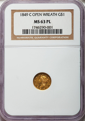 Gold Dollars, Liberty Head 1849C Open wreath Prooflike