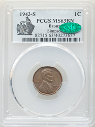 Small One-Cent Pieces, Lincoln, Wheat Reverse 1943S Bronze