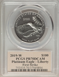American Platinum One Ounce Eagles 2019W Proof, Liberty First Strike Cleveland Art Deco, DCAM Reverse (1997 - ) Coin Value