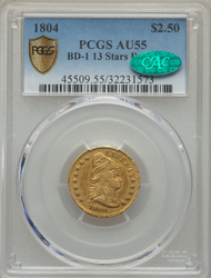 Quarter Eagles ($2.50 Gold Pieces), Liberty Cap 1804 13-star reverse BD-1 Obverse (1796 - 1807) Coin Value