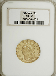 Half Eagles ($5.00 Gold Pieces), Capped Head to Left 1825 5 over 4