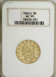 Half Eagles ($5.00 Gold Pieces), Capped Head to Left 1825 5 over 4 Obverse (1813 - 1834) Coin Value