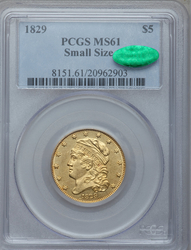 Half Eagles ($5.00 Gold Pieces), Capped Head to Left 1829 Small date Obverse (1813 - 1834) Coin Value