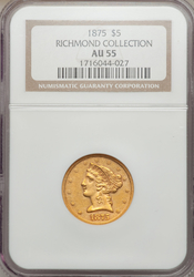 Half Eagles ($5.00 Gold Pieces), Coronet 1875