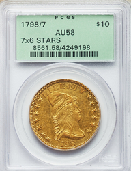 Eagles ($10.00 Gold Pieces), Capped Bust 1798 8 over 7, 7 stars left, 6 right BD-2 Obverse (1795 - 1804) Coin Value