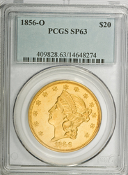 Double Eagles ($20.00 Gold Pieces), Coronet 1856O Specimen Obverse (1850 - 1907) Coin Value