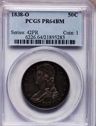 Half Dollars, Liberty Cap 1838O Proof Reeded edge