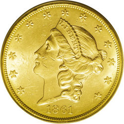 8. Double Eagles ($20.00 Gold Pieces), Coronet 1861 Paquet reverse