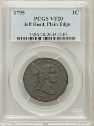 Large One-Cent Pieces, Liberty Cap 1795 Jefferson Head Plain edge S-80
