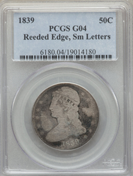 Half Dollars, Liberty Cap 1839 Reeded edge, small letters GR-1